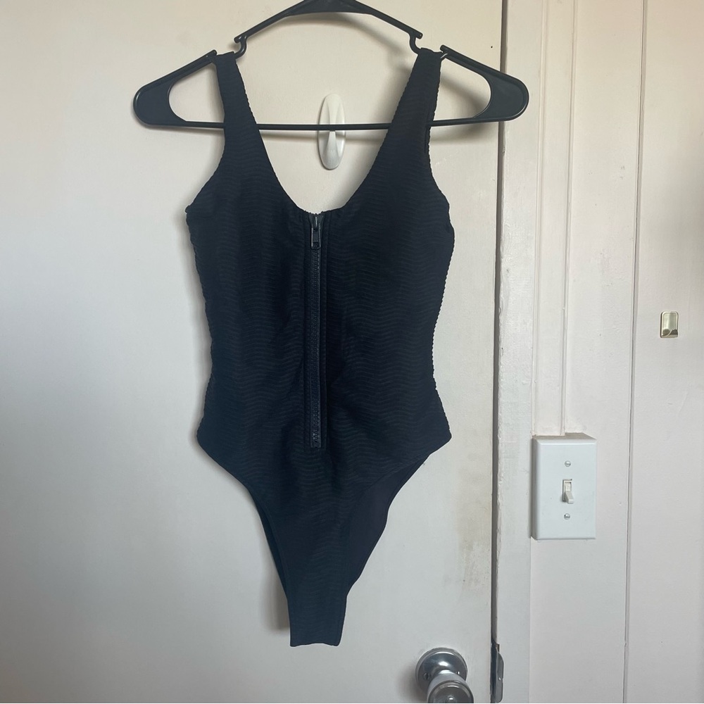 Toast Wavy Rib Black One Piece Swimsuit